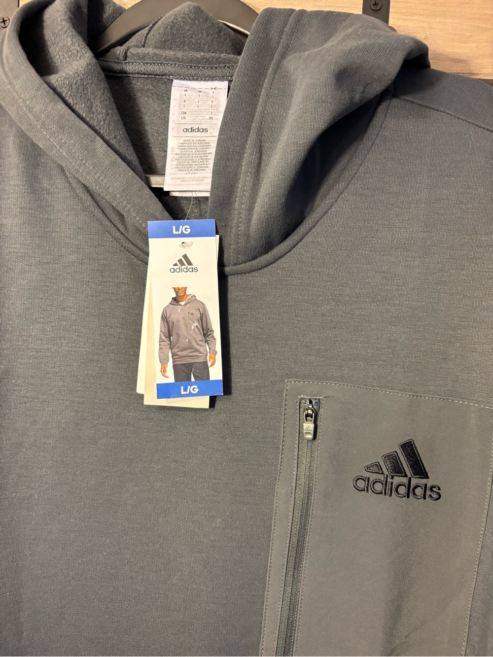 adidas Men's Charcoal Gray Hooded Performance Jacket with Zip Chest Pocket